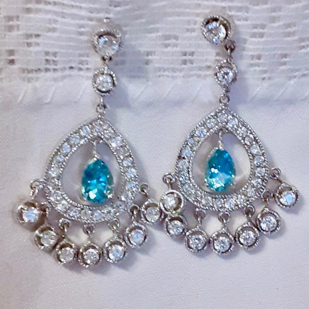 HP!!   SOLD NWOT Sterling Blue & White Topaz  Chandelier Earrings